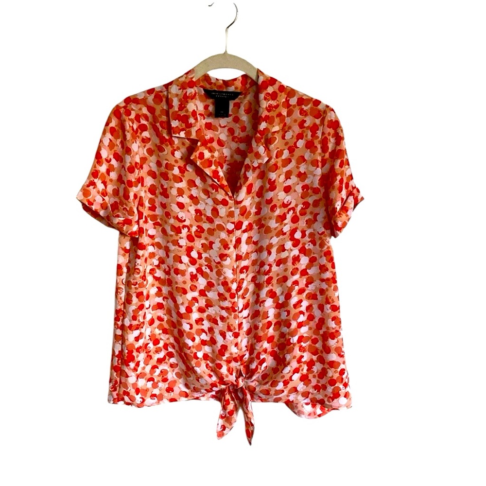 INVESTMENTS Petites Abstract Dot Print Tie Waist Top Sz PS NWOT